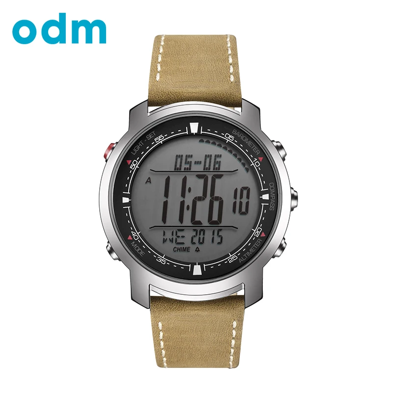 ODM мужская спорт Цифровые часы Часы С Натуральной Кожи Группа Работает Компас