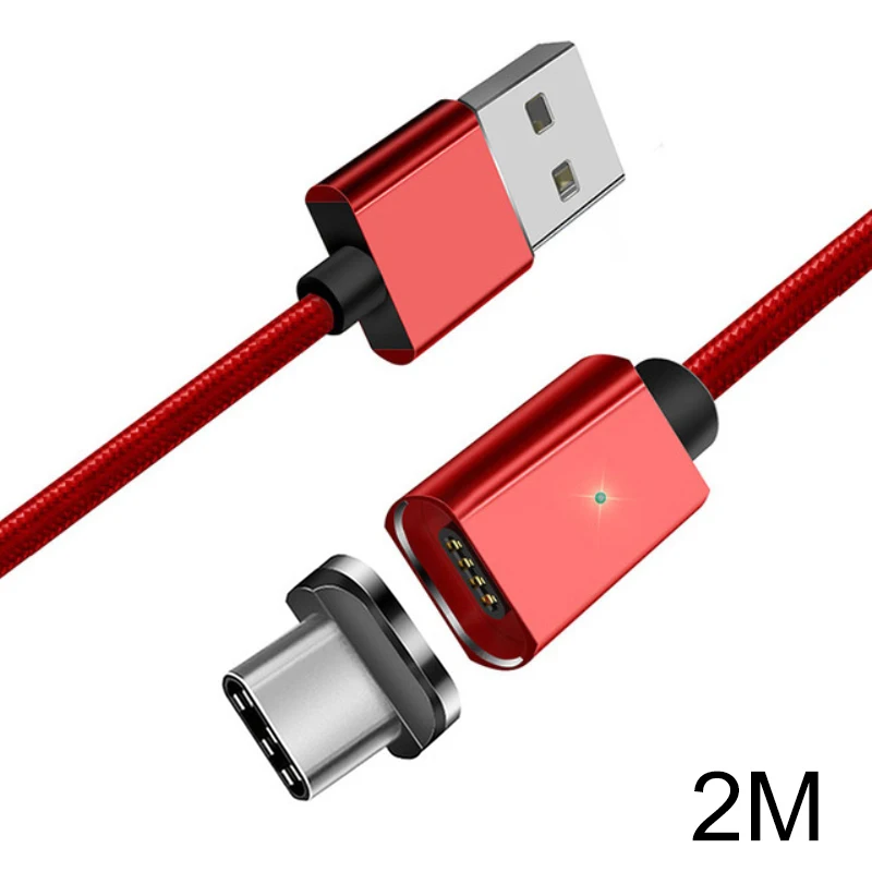 2m red Магнитный кабель USB для быстрой зарядки кабель usb type C Магнитный кабель для зарядки данных Micro USB кабель для мобильного телефона USB шнур - Цвет: 2m red