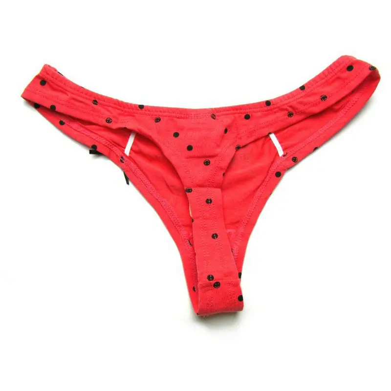 Женские трусики стринги в белый горошек smile dots розовые сексуальные с бантиком и