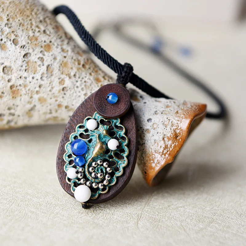 Модное винтажное ожерелье чокер бронзовое женское деревянное украшение новое