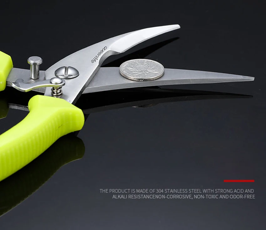Stainless Steel Kitchen Scissors Fish Bone Shear Strong Automatic Rebound Multi-function Scissors Meat Vegetable Cutting Gadget