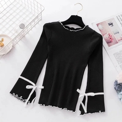 Bow Sweater women clothes 2019 long Sleeve Womens Winter Fashion Ruffled Collar Woman Pullovers Korean Sueter ZY4471 | Женская одежда