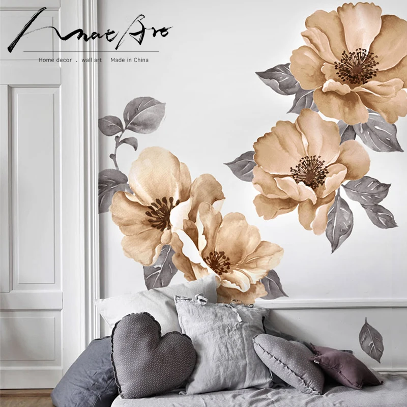 Фиолетовая Цветочная Наклейка на стену акварельные Обои diy Декор для спальни