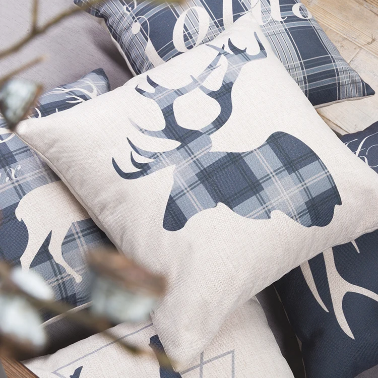 

Nordic style DEER/CHECK patterns Cushion cover for Pillow/cushion Cotton and linen materials without pillow inner 05