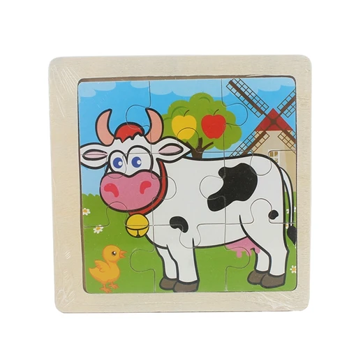 cattle Детская игрушка деревянная головоломка маленький размер 11*11 см деревянная 3D головоломка для детей Детские Мультяшные животные/дорожные Пазлы обучающая игрушка - Цвет: cattle