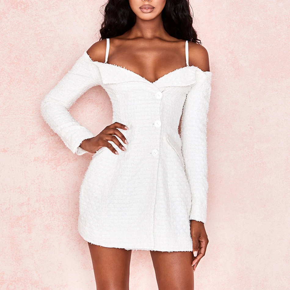 Женское платье на пуговицах Liser Белое Облегающее мини с v образным вырезом