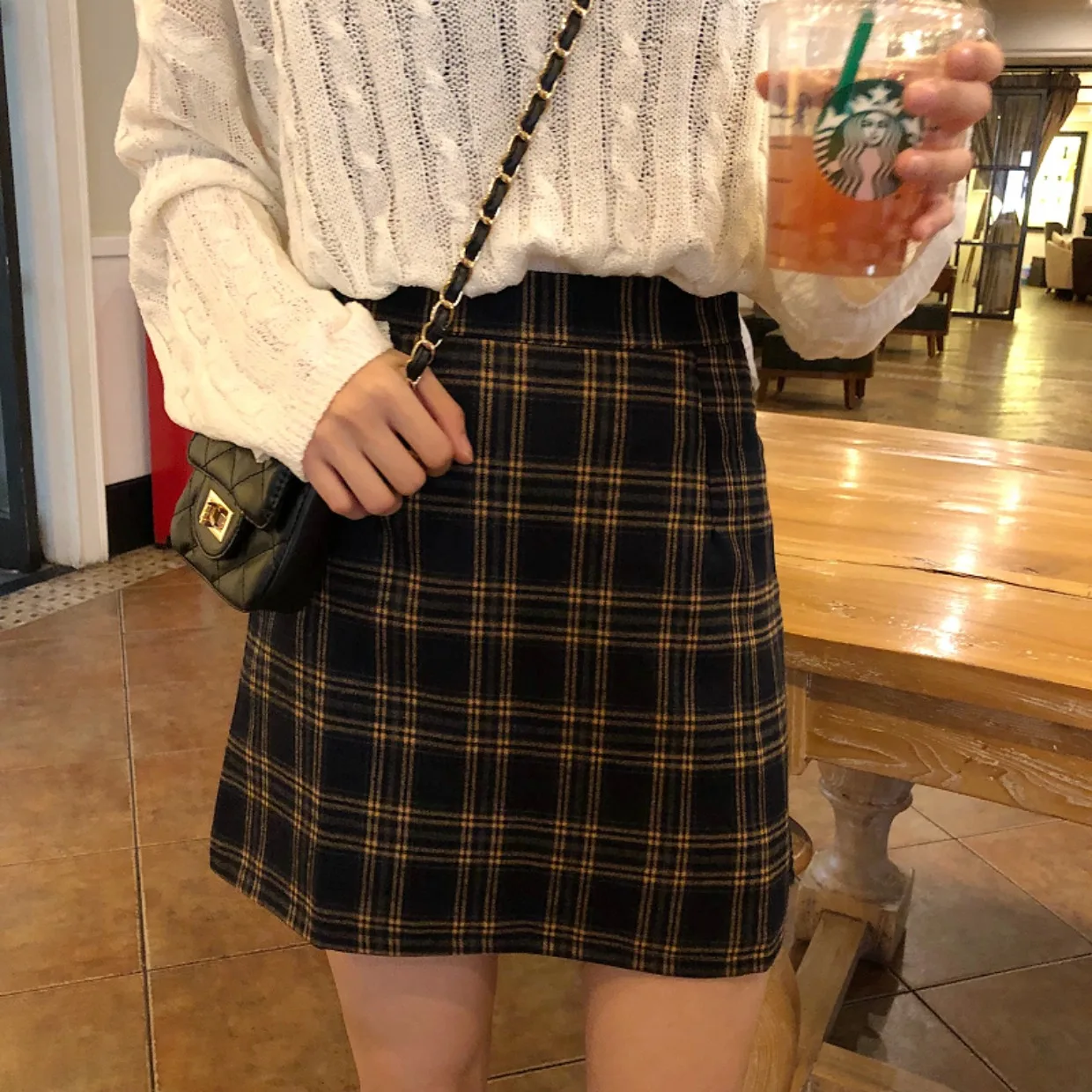 Saia Feminina Осенняя женская одежда корейская Ulzzang Harajuku винтажная клетчатая мини-юбка с высокой талией Женская Черная трапециевидная юбка