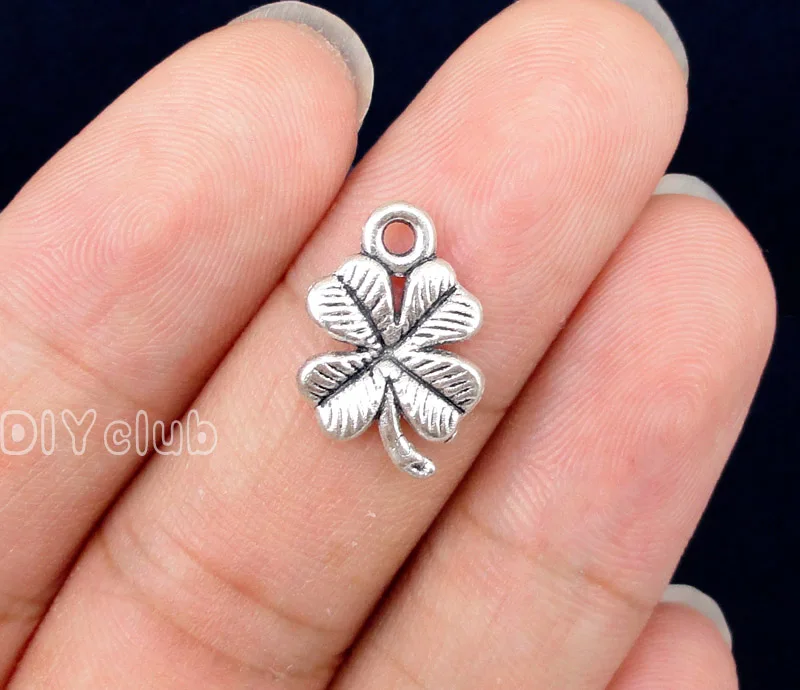 

100pcs-Antique Silver Four Leaf Clover Charms Pendant 17x11mm