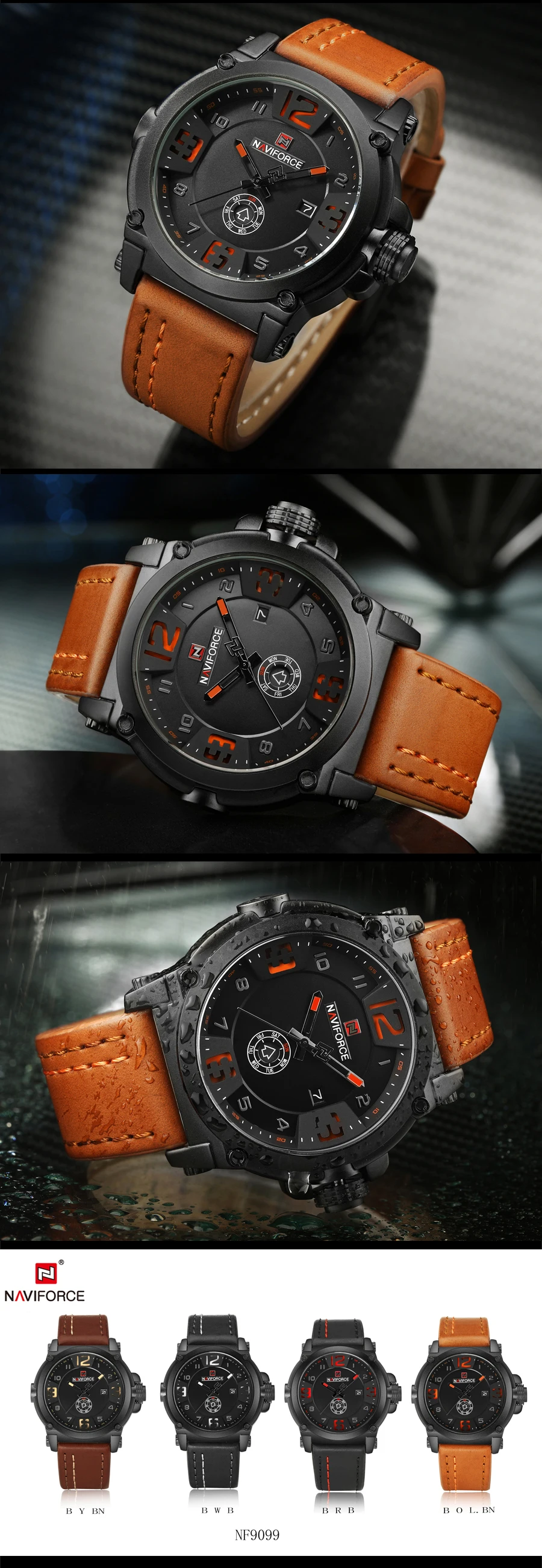 Naviforce модные спортивные кожаные роскошные часы мужские водонепроницаемые мужские наручные часы со светящимся циферблатом мужские наручные часы Reloj Hombre