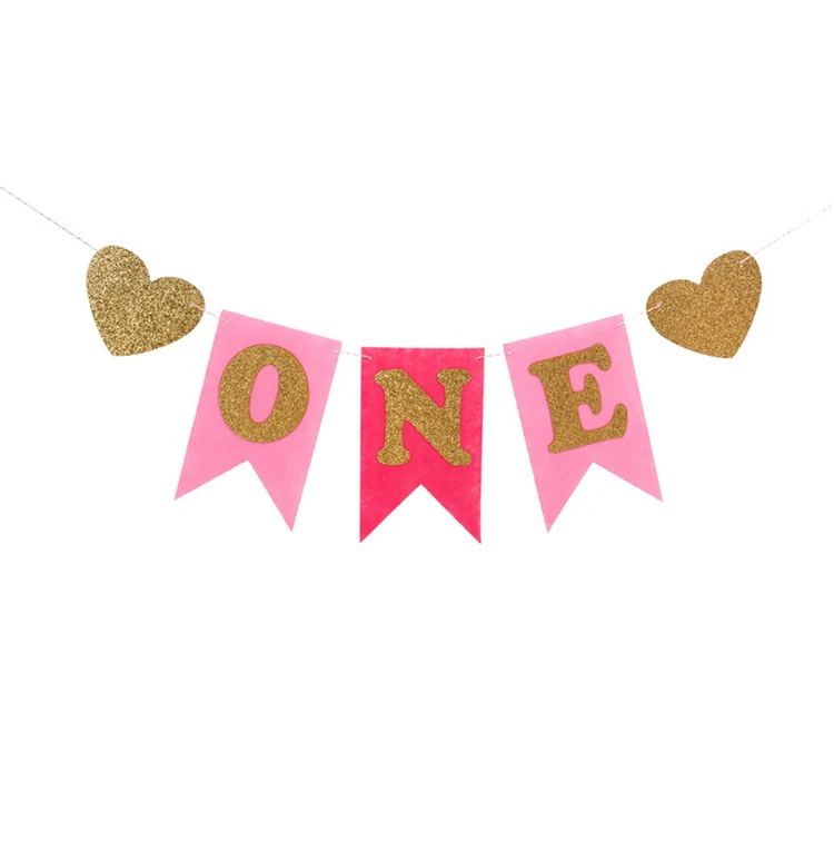 pink one banner 2m QIFU шляпы на день рождения, декоративная крышка, шляпа на первый день рождения, корона принцессы, 1-й, 2-й, 3-й год, украшение на день рождения для детей - Цвет: pink one banner 2m