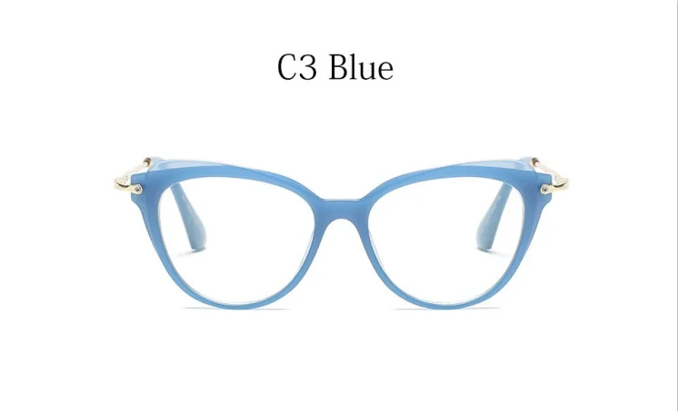 C3 Blue Кошачий глаз очки Женские Модные оптические очки оправа металлические прозрачные очки компьютерные очки прозрачные линзы очки - Цвет оправы: C3 Blue
