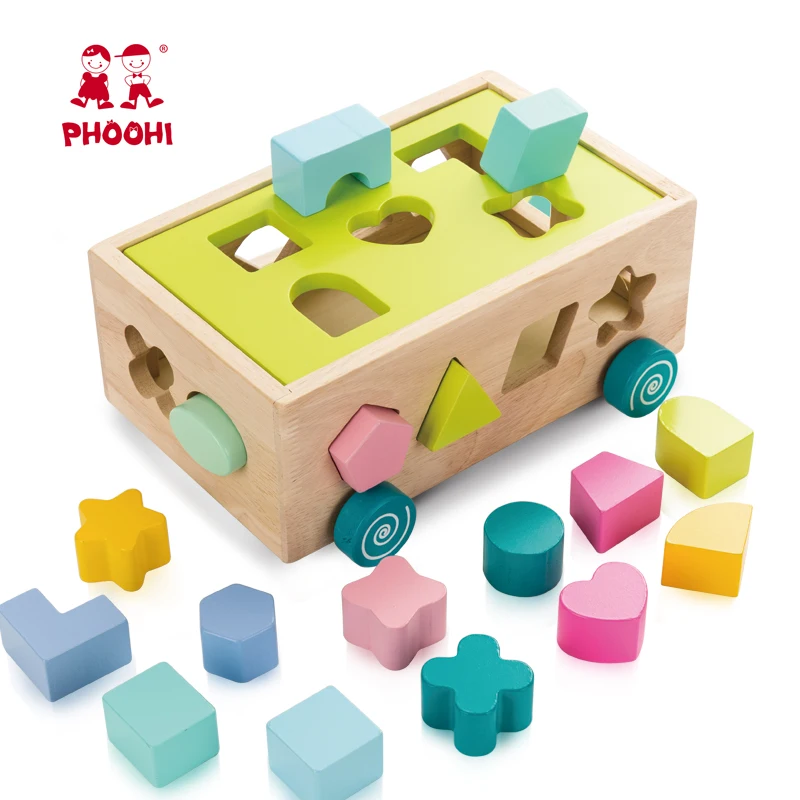 Деревянные блоки игрушки дети нажимная форма головоломка автомобиль игрушка
