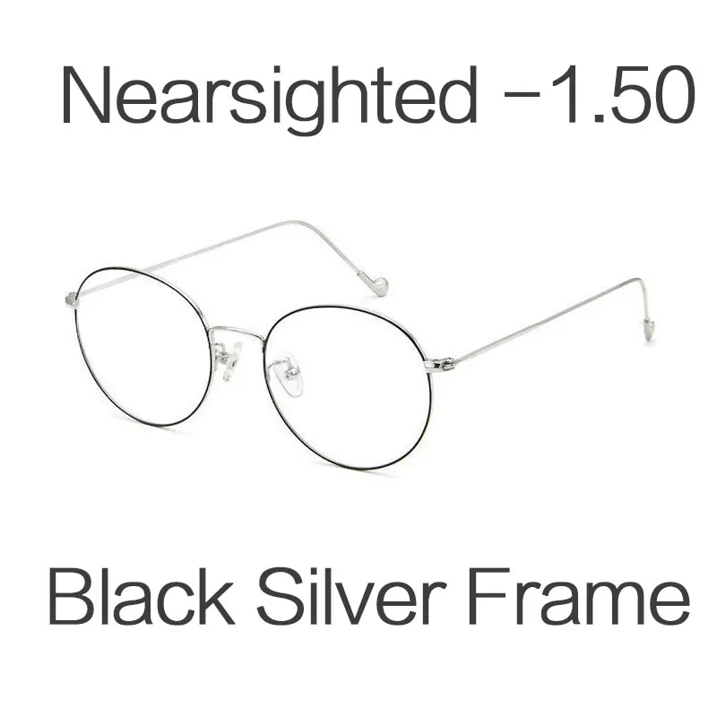 -1.50 HUHAITANG Round Nearsight Glasses Women Luxury Brand Anti Blue Light Computer Eye Glasses Frames For Men Clear Myopia Eyeglasses - Цвет оправы: -1.50