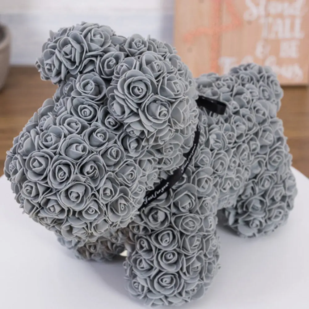 40CM grey Dog Искусственные цветы розы Медведь собака кролик Мопс юбилей день Святого Валентина подарок на день рождения мать подарок Свадебная вечеринка украшение - Цвет: 40CM grey Dog