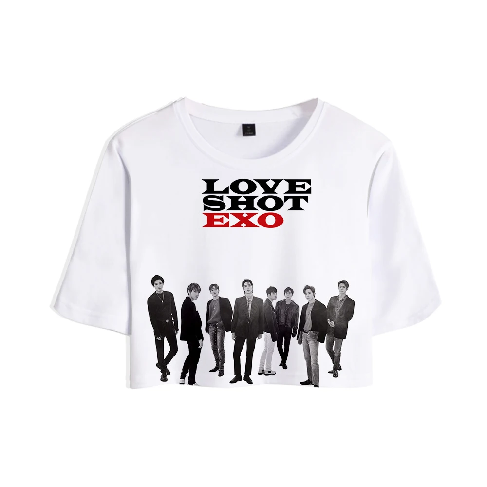 Женский укороченный топ EXO Love Shot с 3D принтом модная летняя футболка коротким