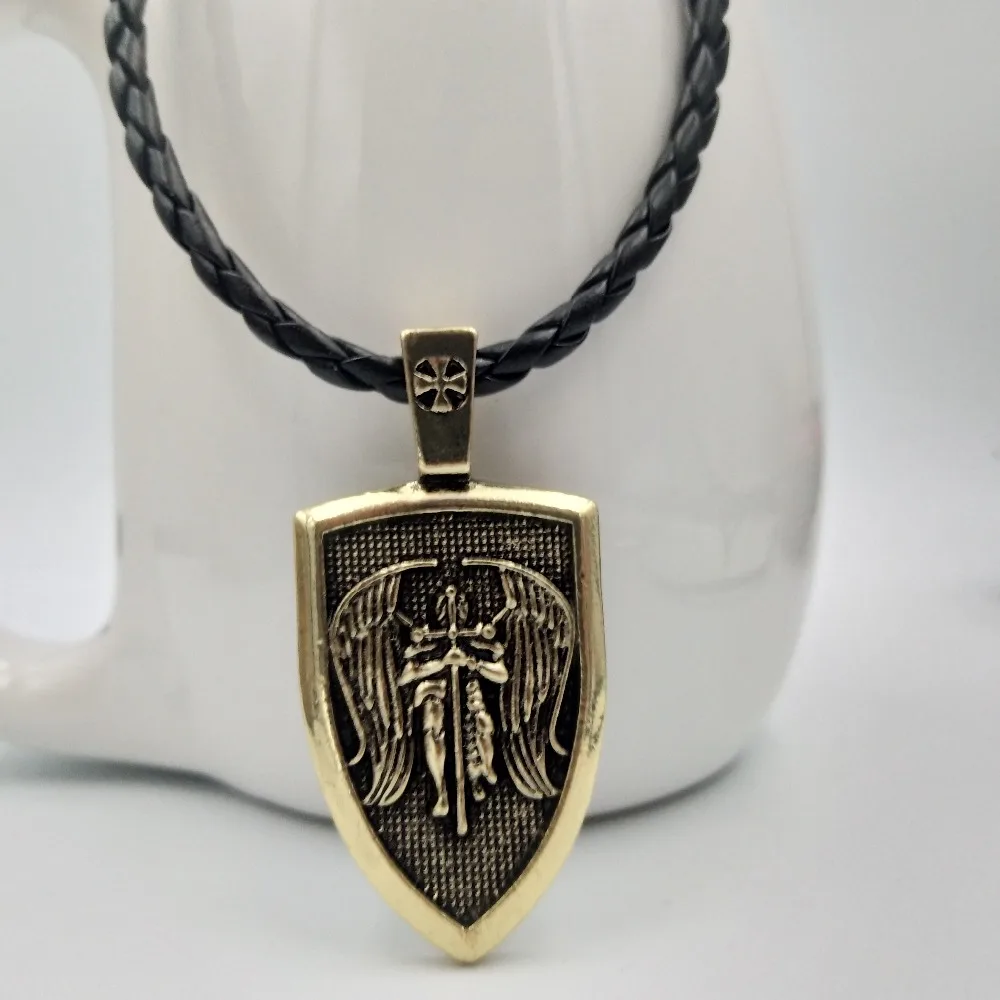 Викингов мужчин ожерелье Archangel St. Майкл защитить меня Сейнт Щит защиты Кулон Крылья ангела, ювелирные изделия амулет-талисман Wicca