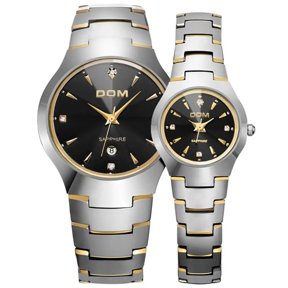 698G 1M x 398G 1M DOM Lover's часы из вольфрамовой стали для пары, роскошные модные деловые Кварцевые водонепроницаемые часы из стали для мужчин и женщин, W-698+ W-398 - Цвет: 698G 1M x 398G 1M