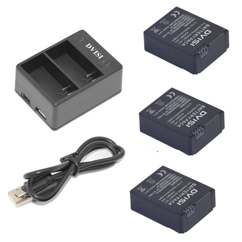 Аккумуляторная батарея для камеры 3 шт. и двойное зарядное устройство USB Gopro Hero 3/3