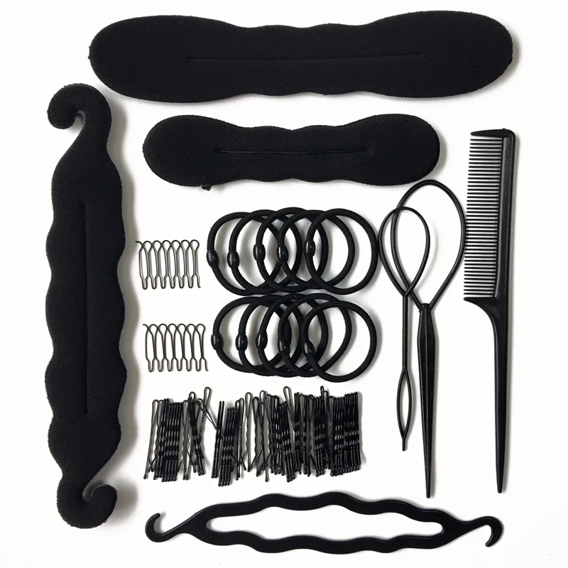 

79Pcs/Set Hair Accessories Braider Donut Hair Clips For Women Rubber Band Rope Tie Gum Spring Hair Bun Makers Hairpins Headbands