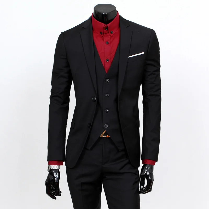 New European and American men's business casual Slim solid color suits three / sets large size (S-6XL) (jacket + pants vest) | Мужская