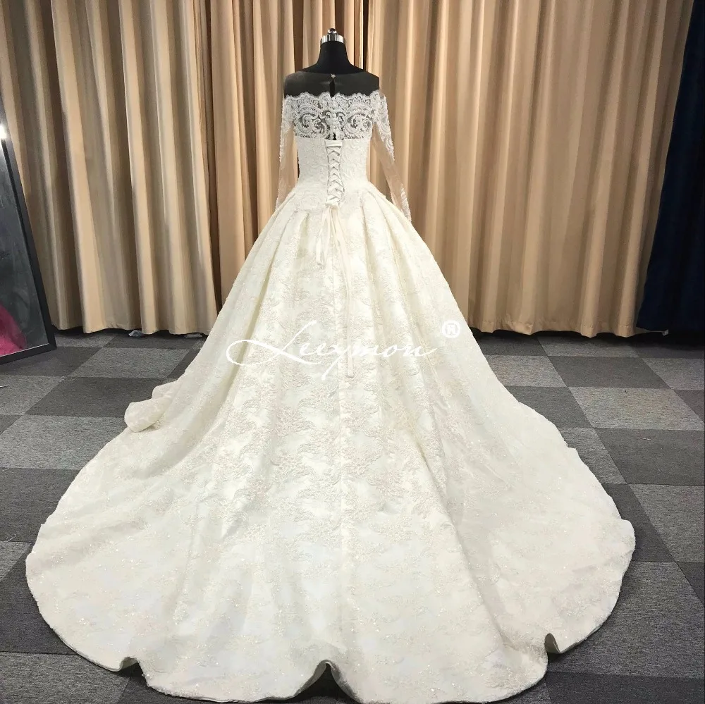 2019 New Luxury Lace Beaded Wedding Dress Long Bridal Ball Gowns Full Sleeves Retro Gown Robe de Mariee | Свадьбы и торжества