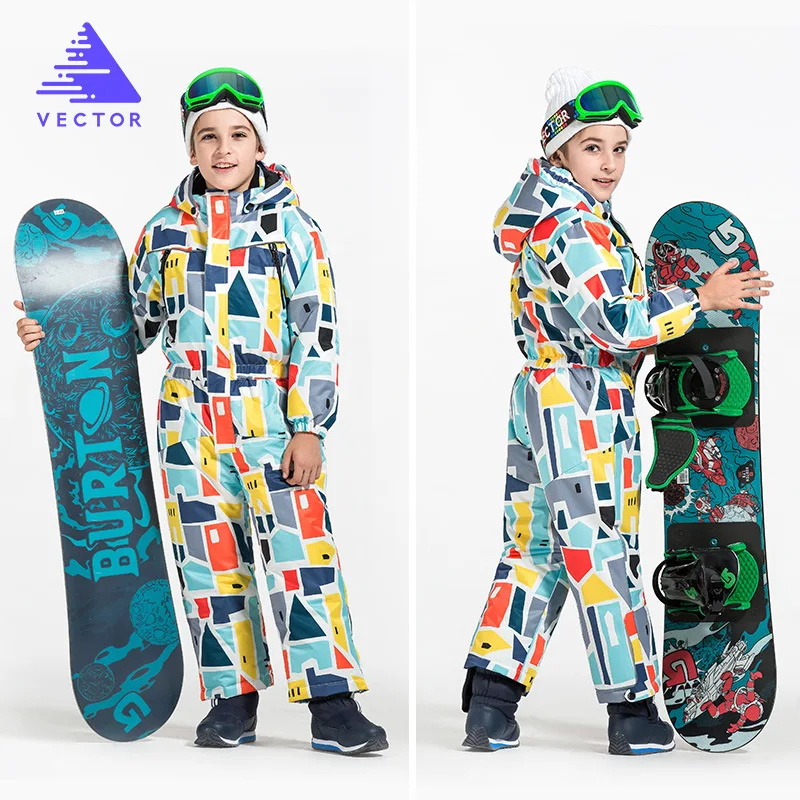 Vector Warm Kids Ski Hooded Suit Snowboard Overall Children Snow Winter Outdoor Waterproof Windproof Boy Girls Skiing Clothes|Лыжные