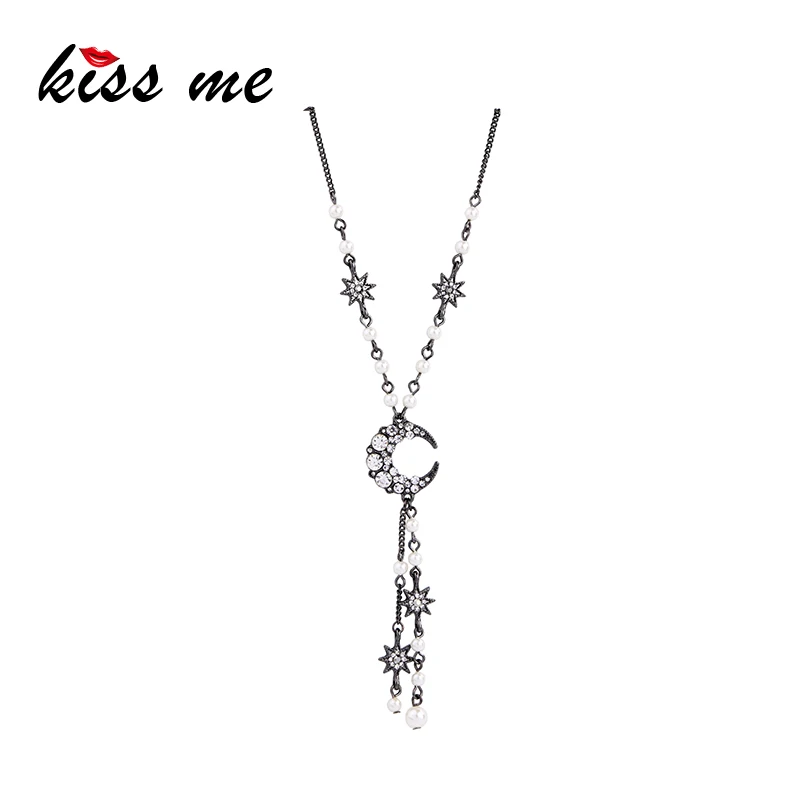 KISS ME изысканный кристалл акриловый жемчуг звезда Луна кисточкой ожерелье для