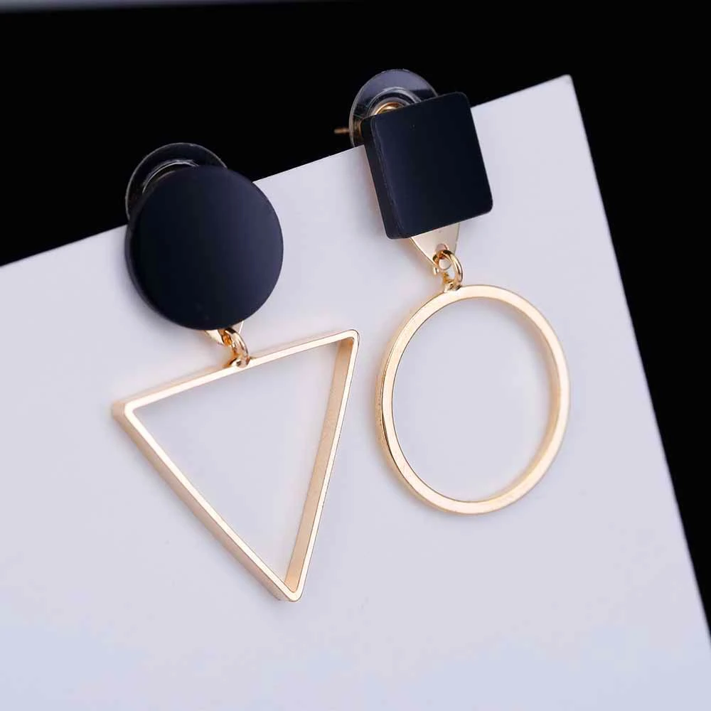 Gold Color Модные элегантные Асимметричный геометрический серьги-гвоздики для женщин, дизайнерские круглые треугольные полые серьги, подарок на свадьбу - Окраска металла: Gold Color