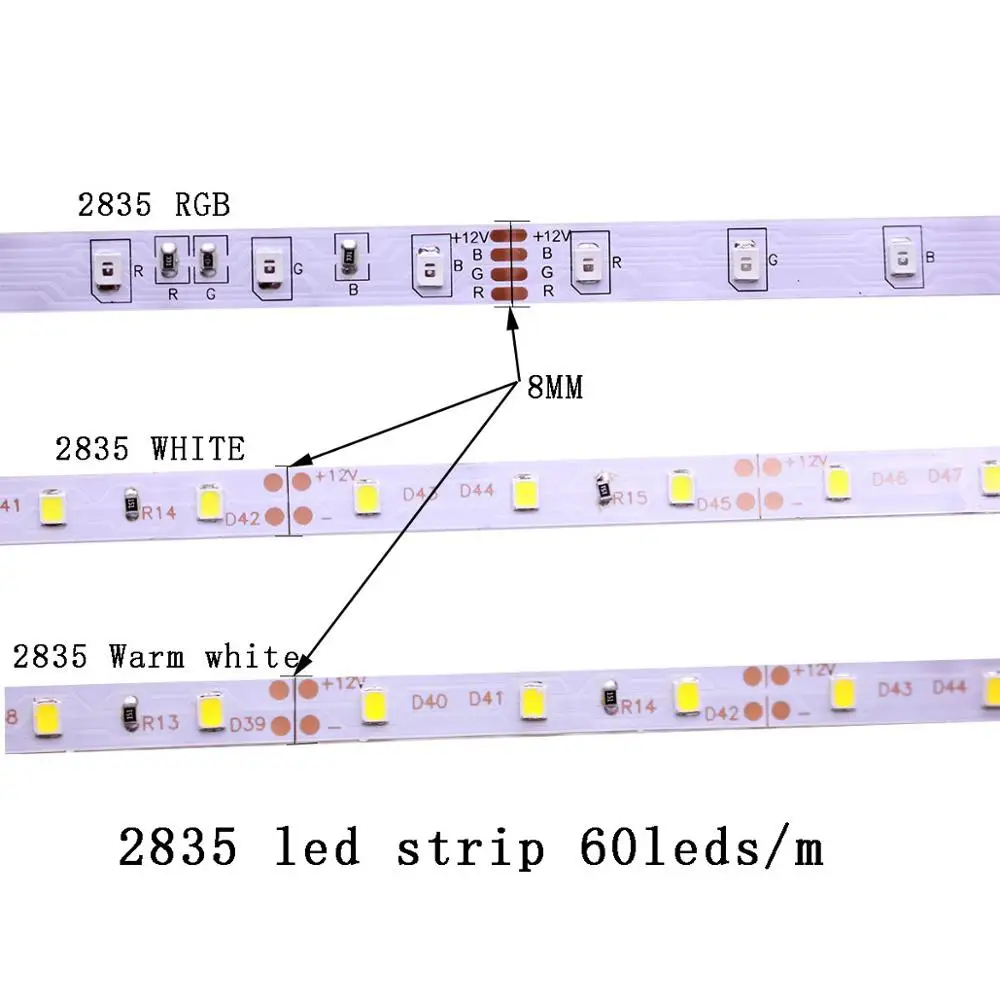 2835-60leds-1m SMD 2835 5630 5050 60/120/240/480 светодиодов/m цветных(RGB) светодиодных лент: 5 м 300/600/1200/2400 светодиодов/M DC12V 24V W RGB LED полосы света Гибкие светодиодные ленты - Испускаемый цвет: 2835-60leds-1m