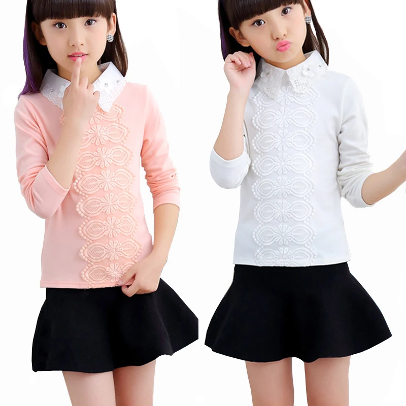 2017 г. Детский джемпер осенне зимние кружевные топы для больших девочек детская