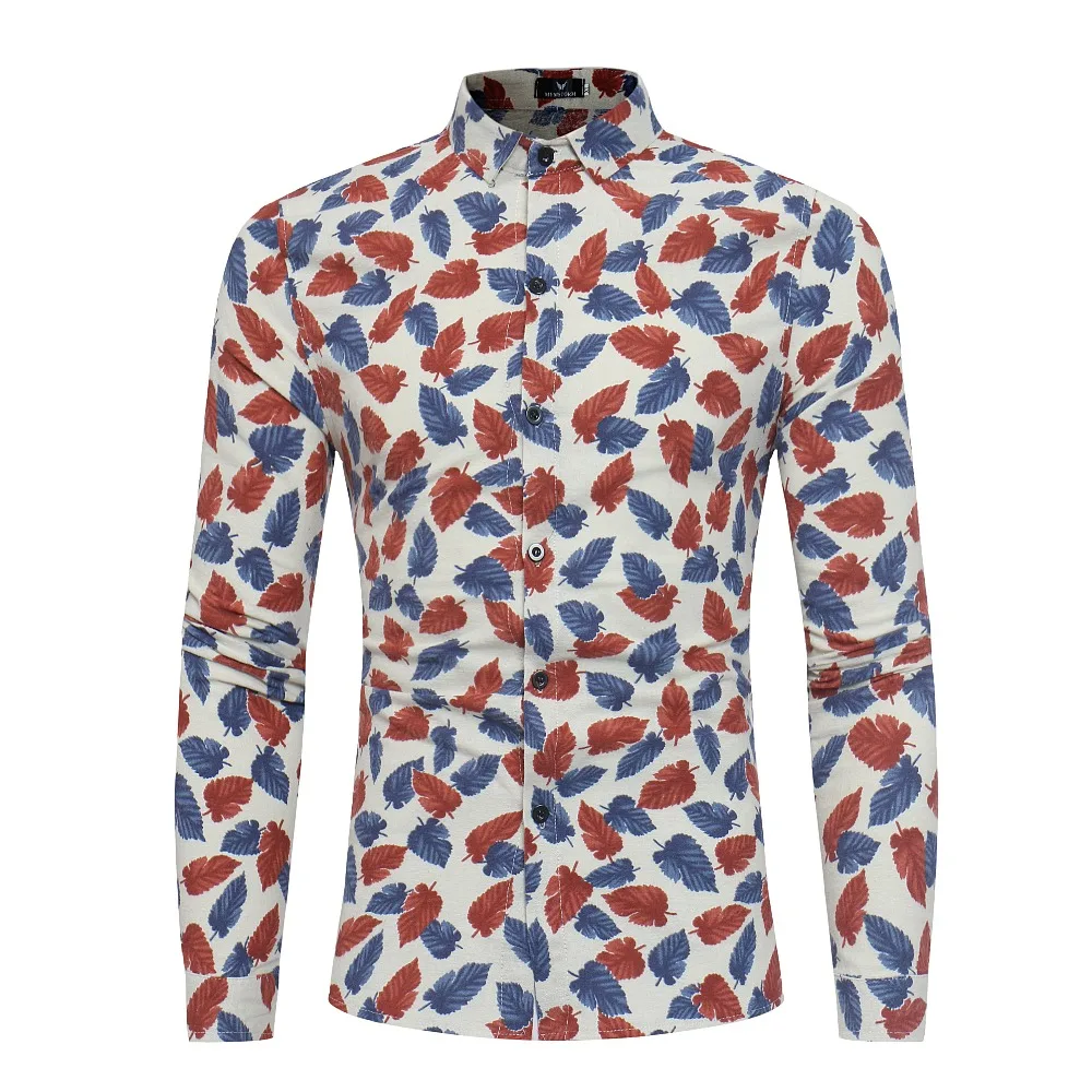 Новое поступление 2108 модная мужская рубашка с длинным рукавом и цветочным
