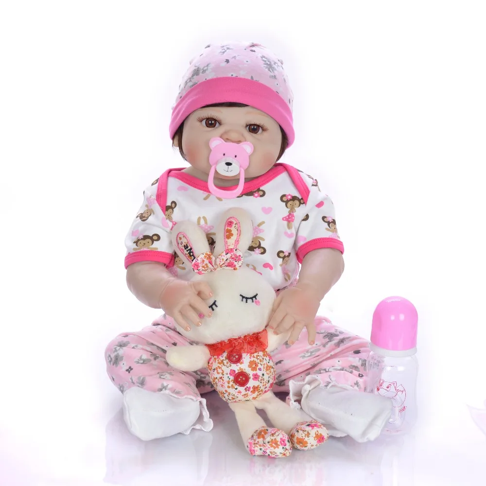 

Realistic 57cm Full Silicone Baby Real Reborn Doll girl Vinyl Look Real Fake Baby Toy For Kid Playmate Gift Xmas Present