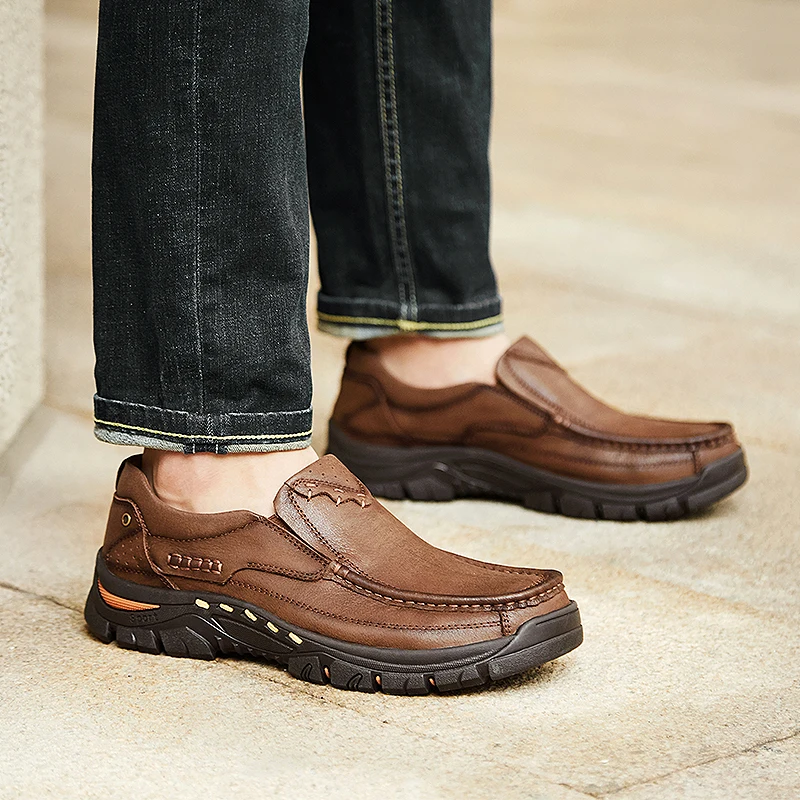 2019 New Genuine Leather Men's Casual Shoes Loafer Design Men Flat Footwear Slip On Mens Moccasin Business Formal | Обувь