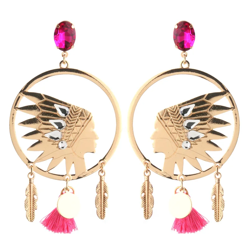 NeeFu WoFu 2020 Drop Big Earrings Indian head Earring Tassel earrings Crystal Large Long Brinco Ear Oorbellen Christmas Gift | Украшения и