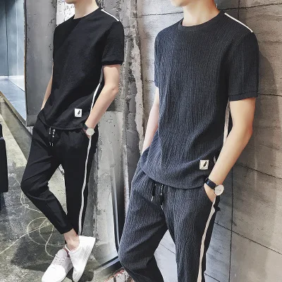 Мужской спортивный костюм с круглым вырезом Повседневная футболка коротким