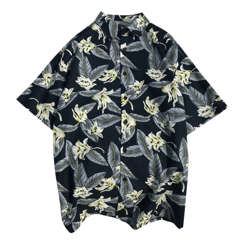 Summer Men's Shirts Blouse Loose Hawaiian Printed Short Sleeve Buttons Up Casual Beach Men Dress Shirts Tops Camisas Hombre