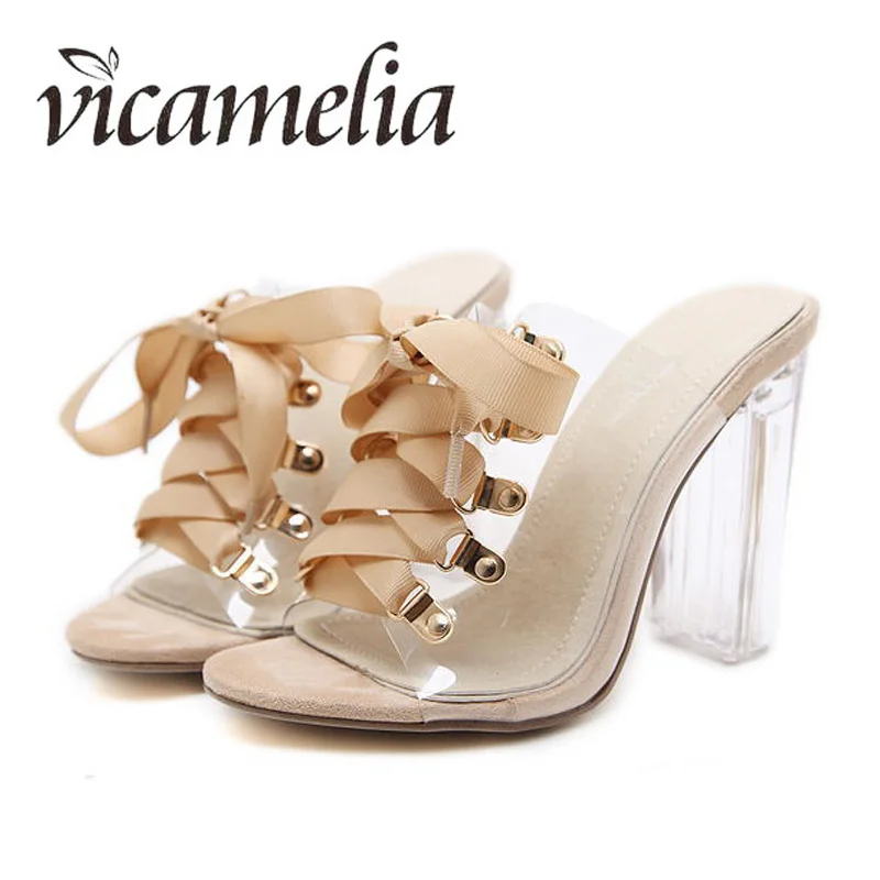 Vicamelia/женские прозрачные босоножки на высоком каблуке с ремешками женские