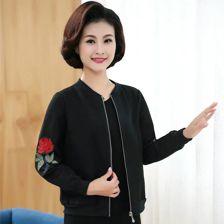 WAEOLSA Женская Повседневная куртка бомбер для женщин среднего возраста Черное