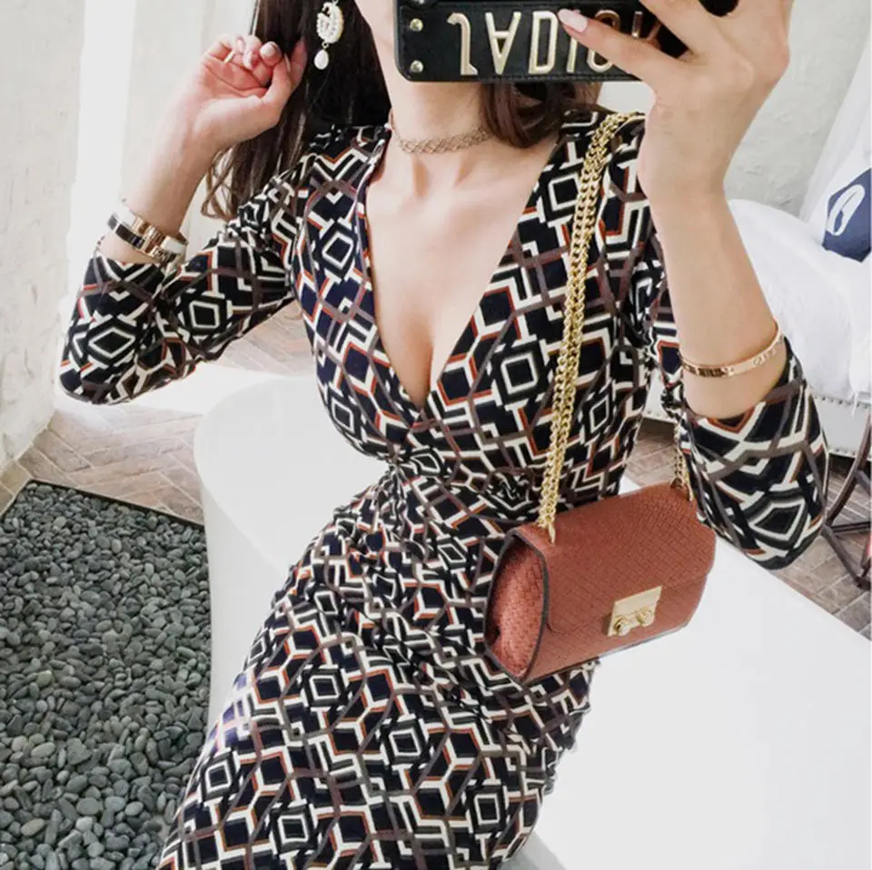 [DOYOLUYA] Boho Платье с принтом 2018 Осенние новые пляжные вечерние платья в этническом