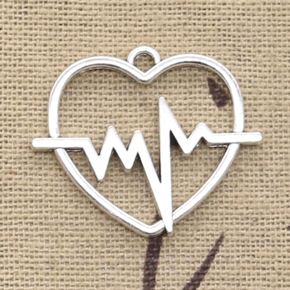 12 шт. Подвески сердцебиение сердца ECG 25x30 мм Античные Серебряные Позолоченные DIY