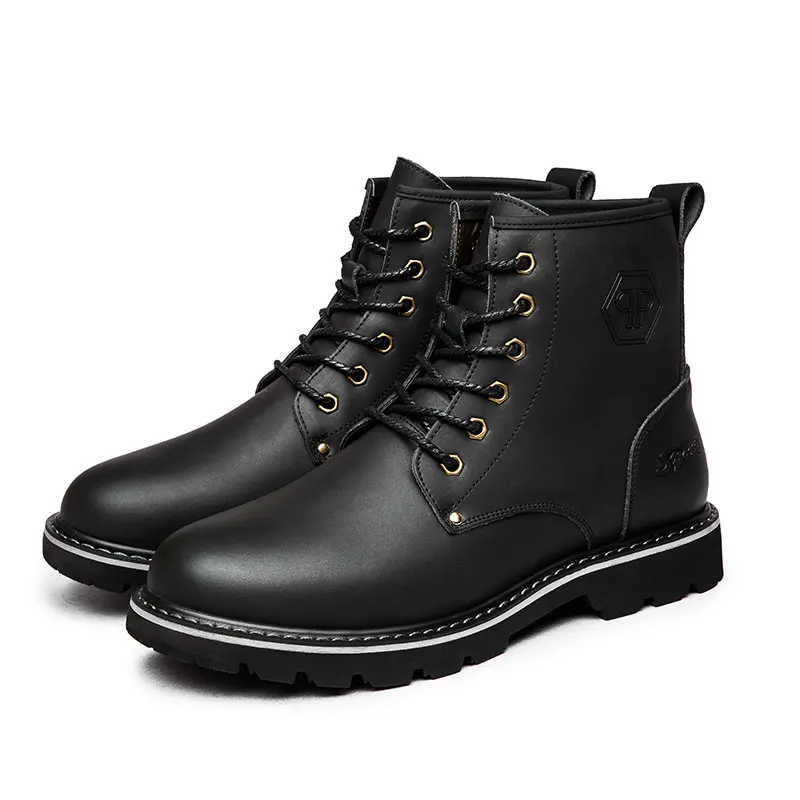 MUHUISEN/мужские ботильоны из натуральной кожи теплые водонепроницаемые резиновые