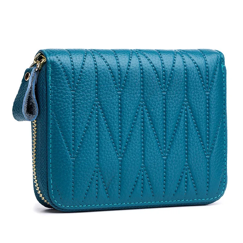 sea blue Модные женские кошельки из натуральной кожи, короткий кошелек из телячьей кожи на молнии, кошелек для кредитных карт разных цветов - Цвет: sea blue