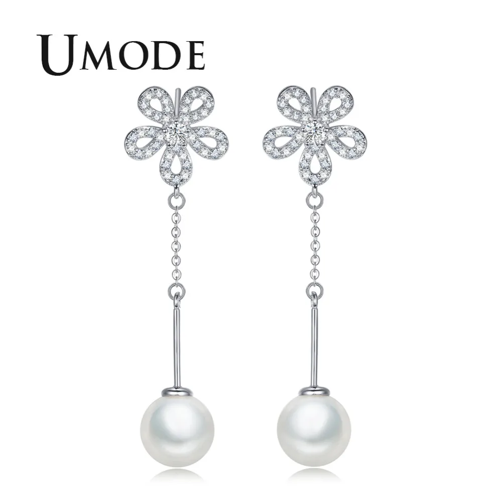 Женские серьги-подвески с жемчугом UMODE модные свадебные серьги белого и золотого
