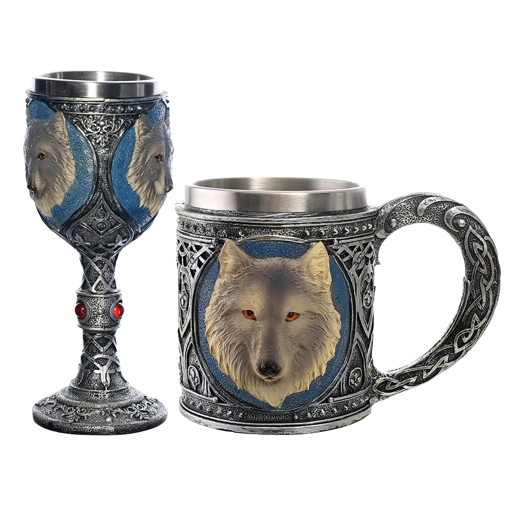 

New Product 1Pcs Stainless Steel Wolf Head Goblet Coffee Mug 450ML Beer Steins As A Gift For Boyfriend Fastest ePacket