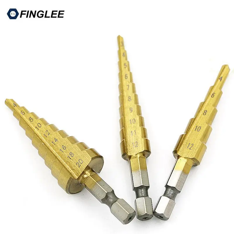FINGLEE 3 шт./лот 1/4 &quotHSS титановые ступенчатые сверла 12 мм 4 20 конусные