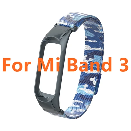 Camouflage Blue Магнитный металлический ремешок mi Band 3 для mi Band 3 mi lanese Loop, браслет из нержавеющей стали, ремешок для Xiaomi mi Band 4, сменный - Цвет: Camouflage Blue