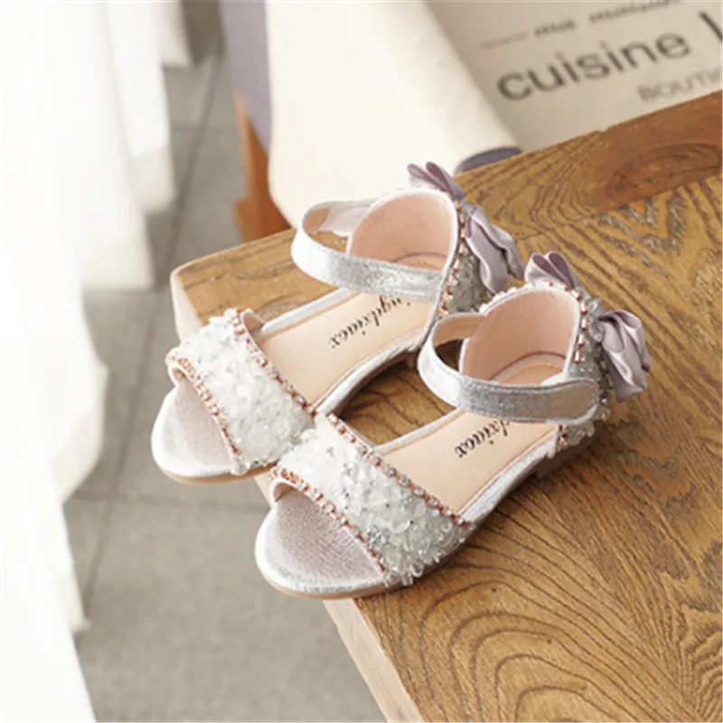 2019 Hot Sale Baby Girl Sandals Fashion Bling Shiny Rhinestone Girls Summer Shoes With Bow Kids Flat Size 21-36 |