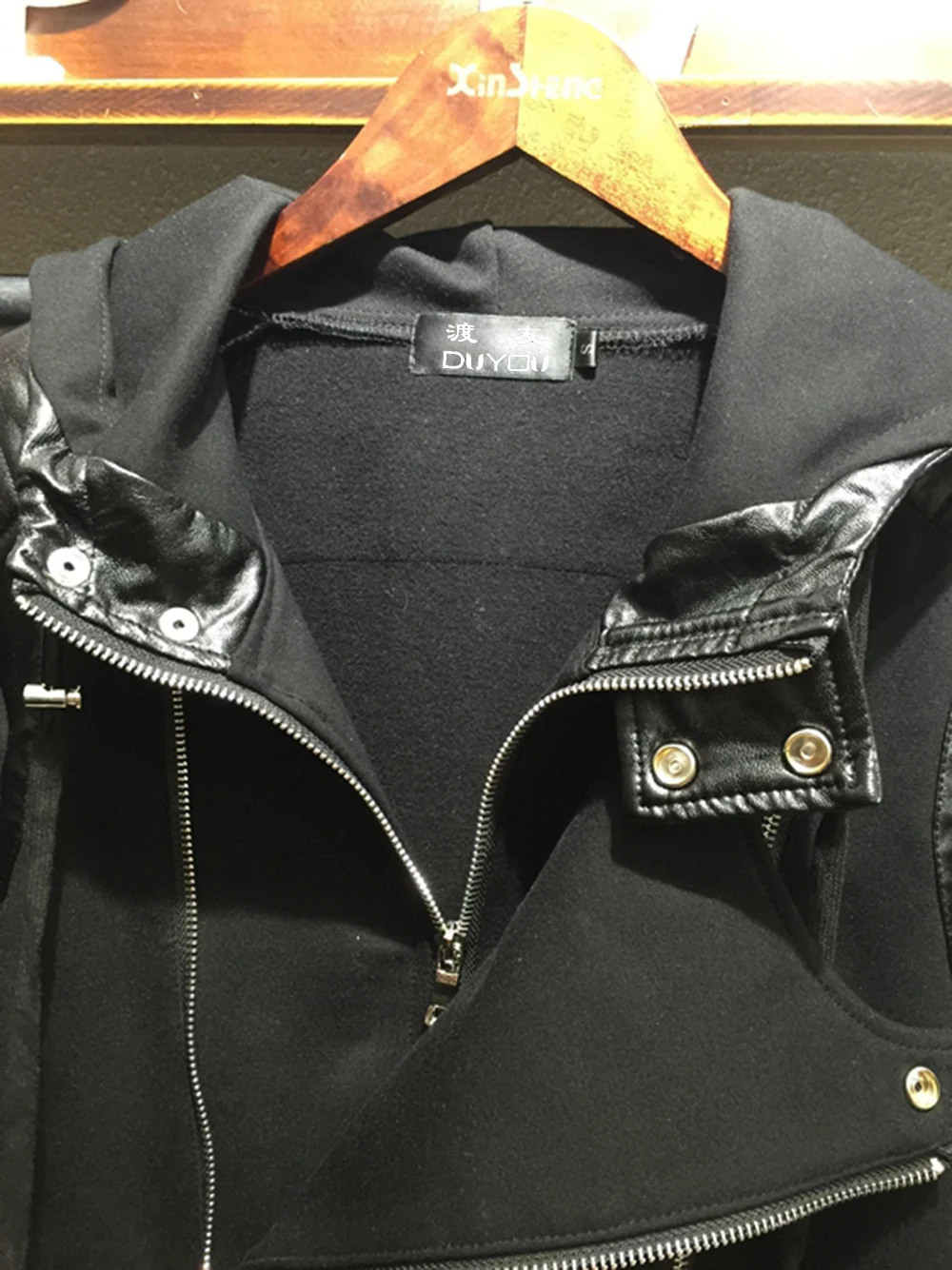

New Arrivals 2019 Autumn Brand Fashion Mens Double Zipper Cardigan Hoodies Casual Coat Wear Fit Cotton Mens PU Splicing Coat