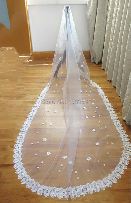 Фата свадебная с длинным шлейфом роскошная бусинами свадебный аксессуар