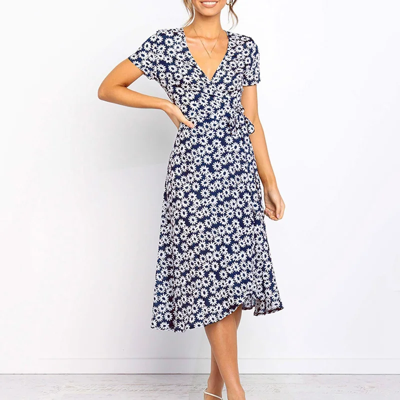 2019 женское праздничное платье пляжное с v образным вырезом коротким рукавом Boho